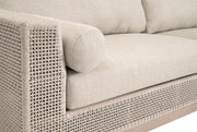 Essentials For Living Tropez Outdoor 90” Sofa ~ Oat Flat Rope, Performance Ecru Weave, Washed Ever Teak