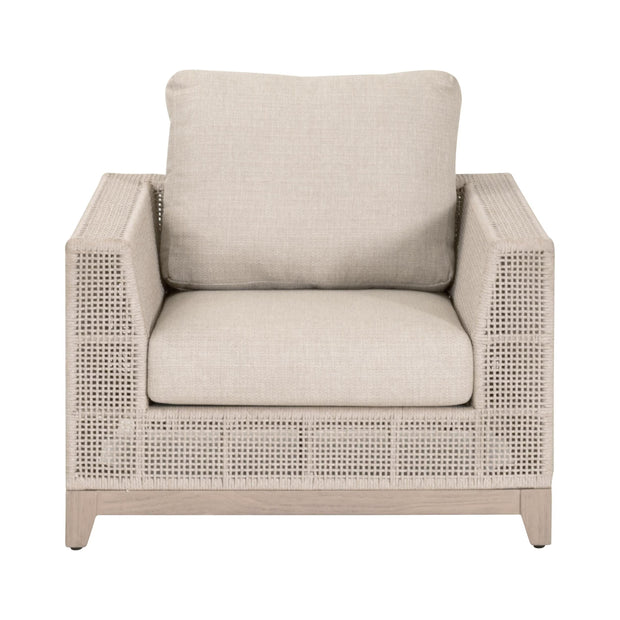 Essentials For Living Tropez Outdoor Sofa Chair ~ Oat Flat Rope, Performance Ecru Weave, Washed Ever Teak
