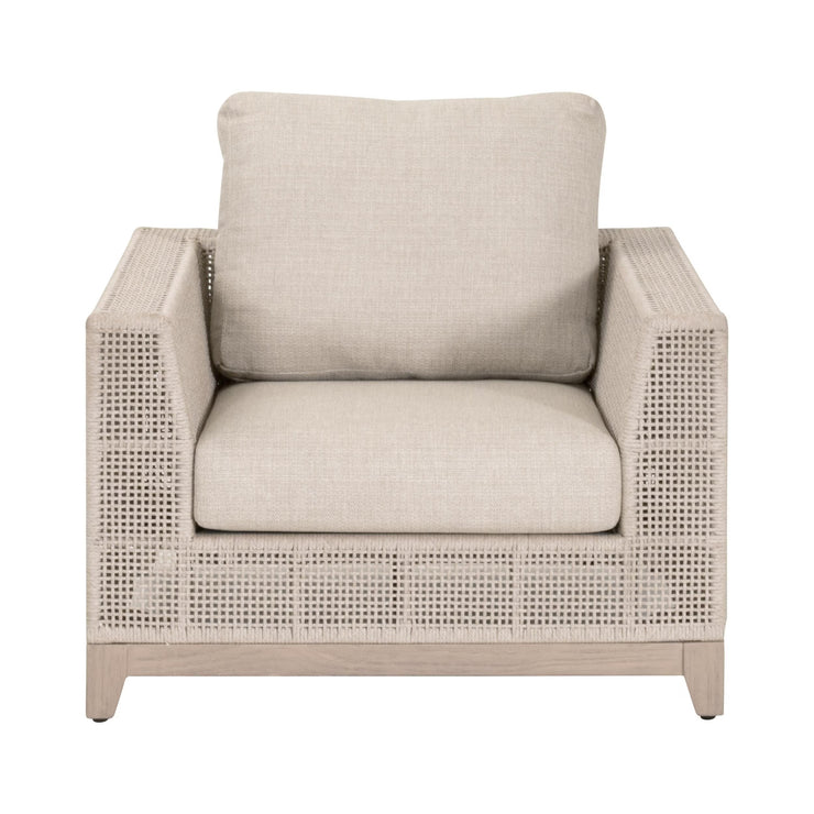 Essentials For Living Tropez Outdoor Sofa Chair ~ Oat Flat Rope, Performance Ecru Weave, Washed Ever Teak