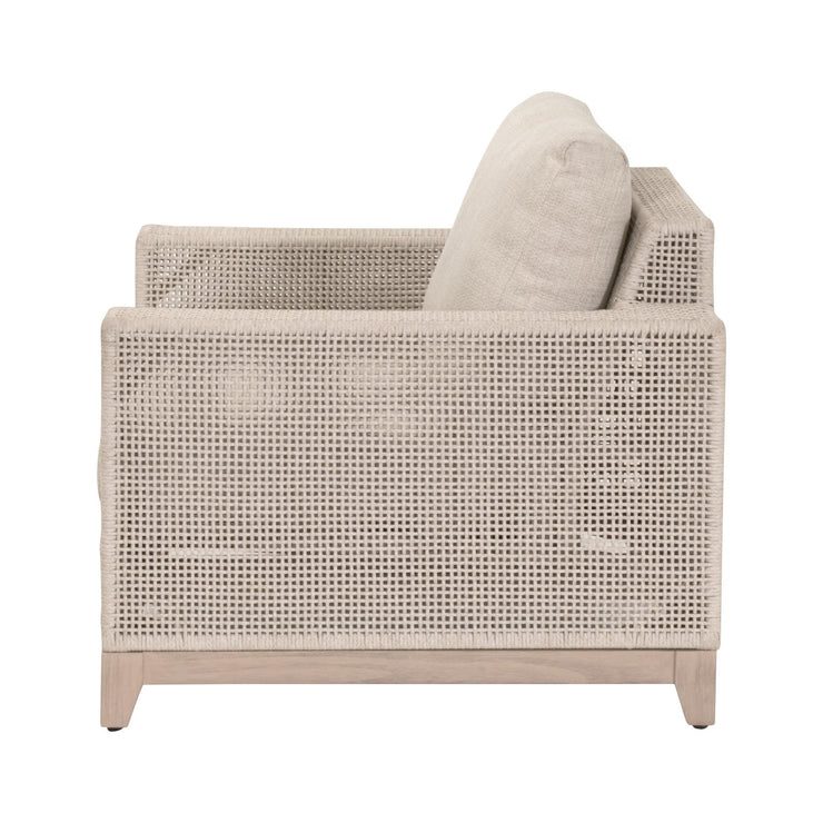 Essentials For Living Tropez Outdoor Sofa Chair ~ Oat Flat Rope, Performance Ecru Weave, Washed Ever Teak