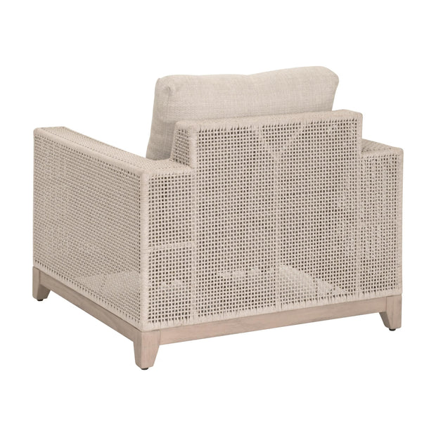 Essentials For Living Tropez Outdoor Sofa Chair ~ Oat Flat Rope, Performance Ecru Weave, Washed Ever Teak