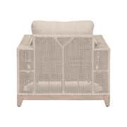 Essentials For Living Tropez Outdoor Sofa Chair ~ Oat Flat Rope, Performance Ecru Weave, Washed Ever Teak