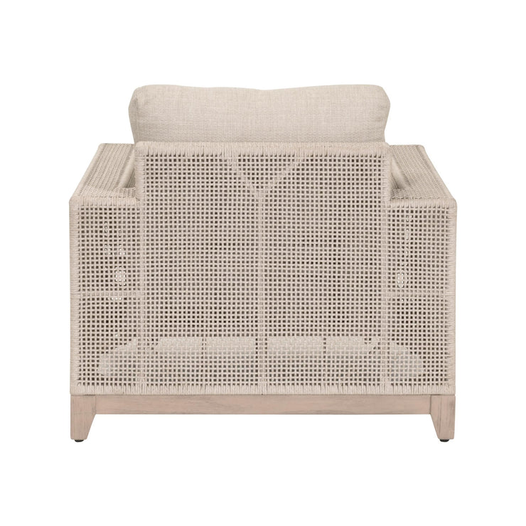 Essentials For Living Tropez Outdoor Sofa Chair ~ Oat Flat Rope, Performance Ecru Weave, Washed Ever Teak