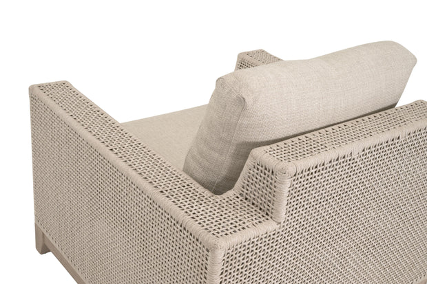 Essentials For Living Tropez Outdoor Sofa Chair ~ Oat Flat Rope, Performance Ecru Weave, Washed Ever Teak