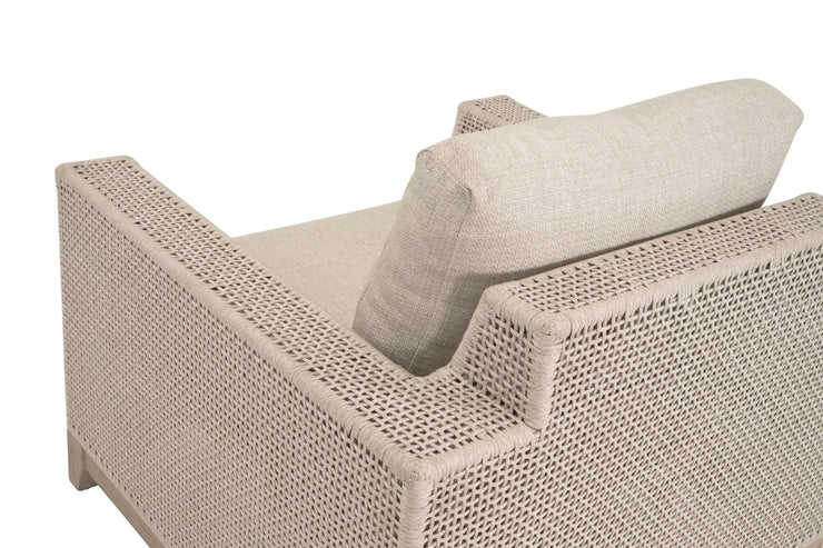 Essentials For Living Tropez Outdoor Sofa Chair ~ Oat Flat Rope, Performance Ecru Weave, Washed Ever Teak