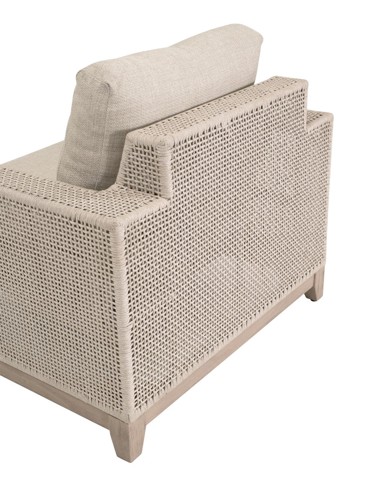 Essentials For Living Tropez Outdoor Sofa Chair ~ Oat Flat Rope, Performance Ecru Weave, Washed Ever Teak