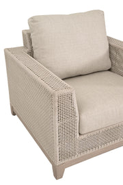 Essentials For Living Tropez Outdoor Sofa Chair ~ Oat Flat Rope, Performance Ecru Weave, Washed Ever Teak