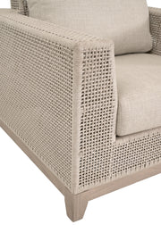 Essentials For Living Tropez Outdoor Sofa Chair ~ Oat Flat Rope, Performance Ecru Weave, Washed Ever Teak