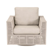 Essentials For Living Tropez Outdoor Swivel Rocker Sofa Chair ~ Oat Flat Rope, Performance Ecru Weave, Washed Ever Teak