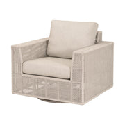 Essentials For Living Tropez Outdoor Swivel Rocker Sofa Chair ~ Oat Flat Rope, Performance Ecru Weave, Washed Ever Teak