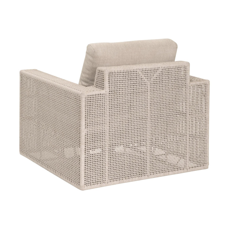 Essentials For Living Tropez Outdoor Swivel Rocker Sofa Chair ~ Oat Flat Rope, Performance Ecru Weave, Washed Ever Teak