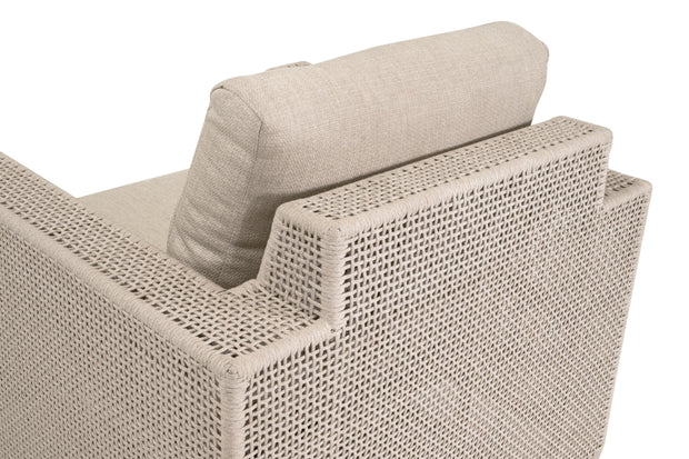 Essentials For Living Tropez Outdoor Swivel Rocker Sofa Chair ~ Oat Flat Rope, Performance Ecru Weave, Washed Ever Teak