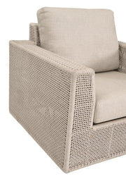 Essentials For Living Tropez Outdoor Swivel Rocker Sofa Chair ~ Oat Flat Rope, Performance Ecru Weave, Washed Ever Teak