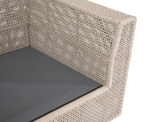 Essentials For Living Tropez Outdoor Swivel Rocker Sofa Chair ~ Oat Flat Rope, Performance Ecru Weave, Washed Ever Teak