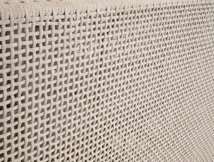 Essentials For Living Tropez Outdoor Swivel Rocker Sofa Chair ~ Oat Flat Rope, Performance Ecru Weave, Washed Ever Teak