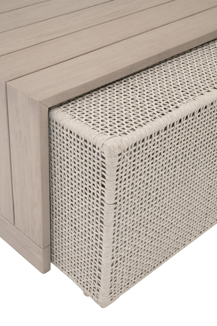 Essentials For Living Rhode Outdoor Coffee Table ~ Oat Flat Rope, Washed Ever Teak