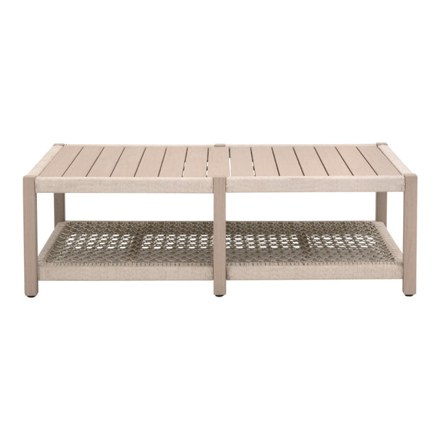 Essentials For Living Wrap Outdoor Coffee Table ~ Oat Flat Rope, Washed Ever Teak