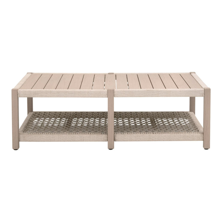 Essentials For Living Wrap Outdoor Coffee Table ~ Oat Flat Rope, Washed Ever Teak
