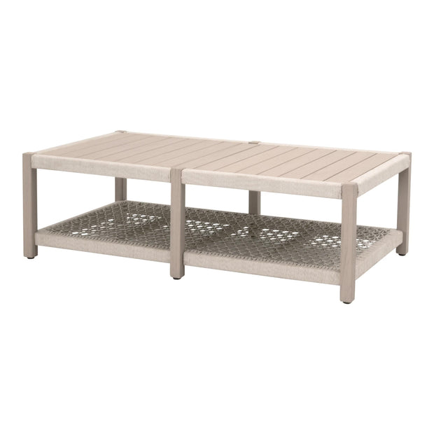 Essentials For Living Wrap Outdoor Coffee Table ~ Oat Flat Rope, Washed Ever Teak