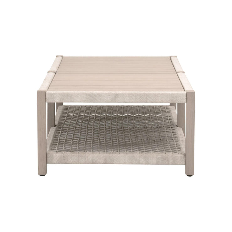 Essentials For Living Wrap Outdoor Coffee Table ~ Oat Flat Rope, Washed Ever Teak