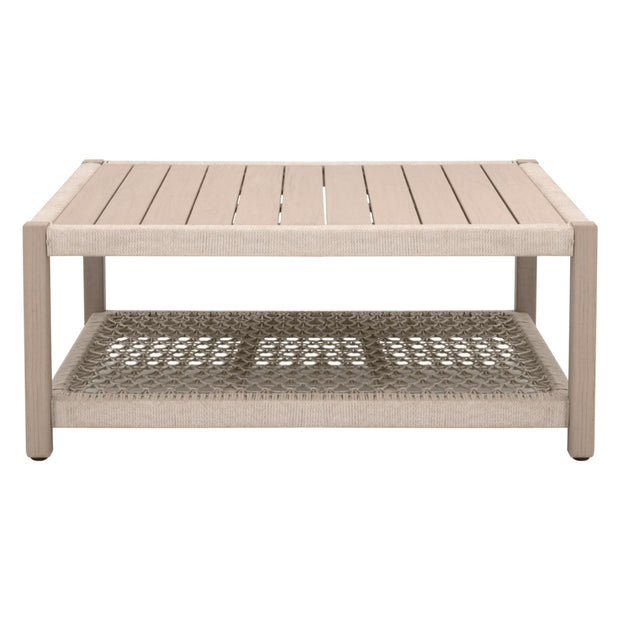 Essentials For Living Wrap Outdoor Square Coffee Table ~ Oat Flat Rope, Washed Ever Teak