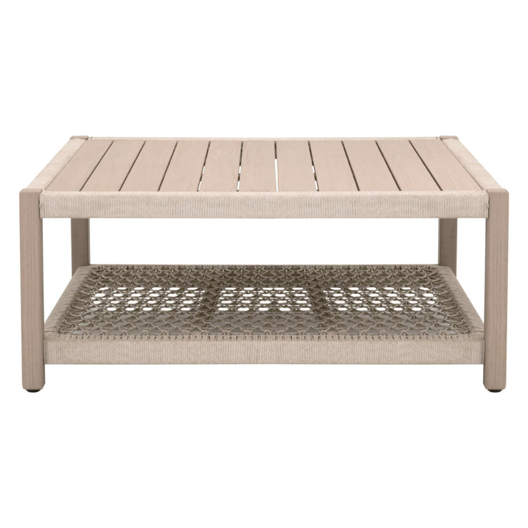 Essentials For Living Wrap Outdoor Square Coffee Table ~ Oat Flat Rope, Washed Ever Teak