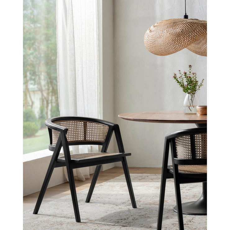 Surya Yulin Modern Wheat Back Rattan with Black Wood Set of 2 Dining Chairs