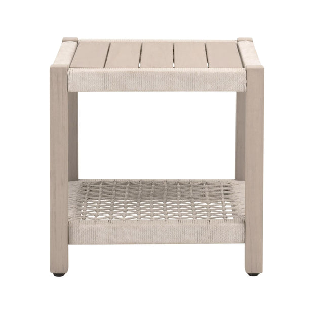 Essentials For Living Wrap Outdoor End Table ~ Oat Flat Rope, Washed Ever Teak