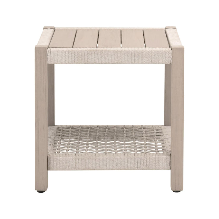 Essentials For Living Wrap Outdoor End Table ~ Oat Flat Rope, Washed Ever Teak