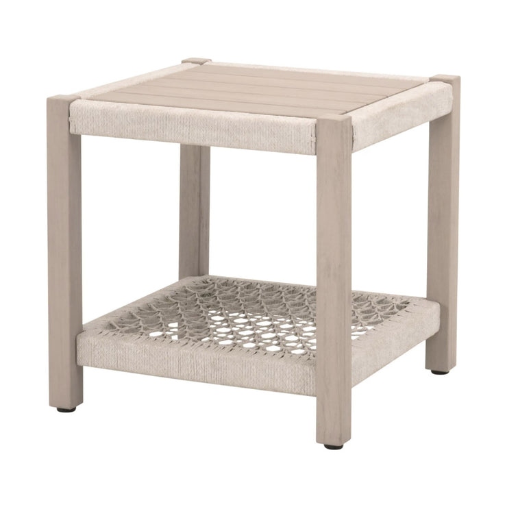 Essentials For Living Wrap Outdoor End Table ~ Oat Flat Rope, Washed Ever Teak