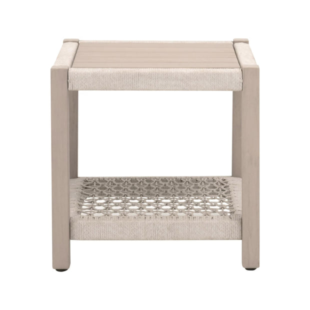 Essentials For Living Wrap Outdoor End Table ~ Oat Flat Rope, Washed Ever Teak