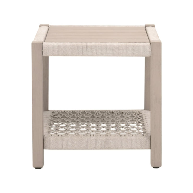 Essentials For Living Wrap Outdoor End Table ~ Oat Flat Rope, Washed Ever Teak