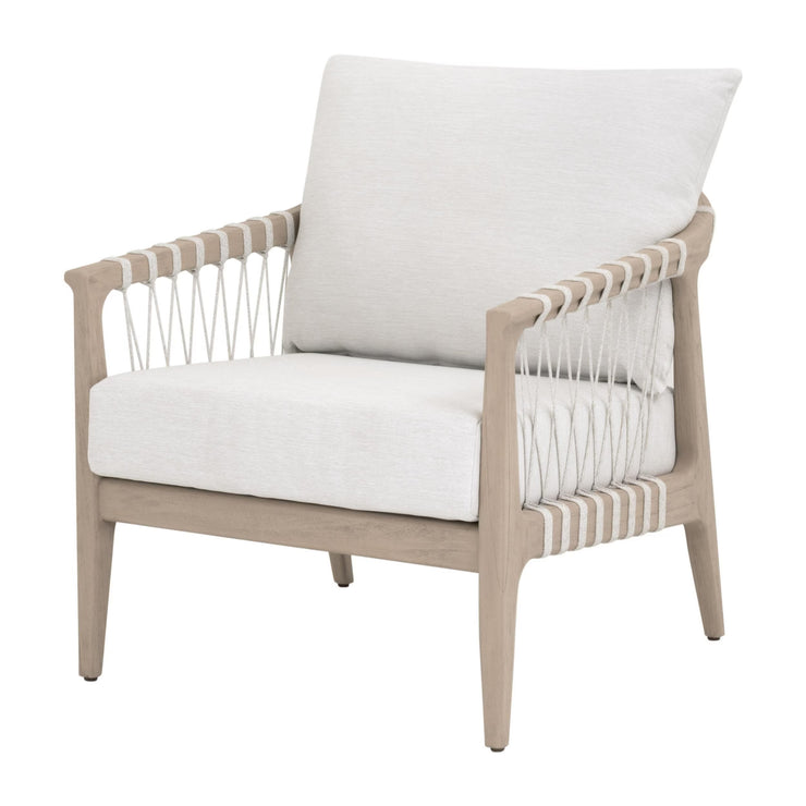 Essentials For Living Pacific Outdoor Club Chair ~ White Speckle Flat Rope, Performance White Speckle, Washed Ever Teak