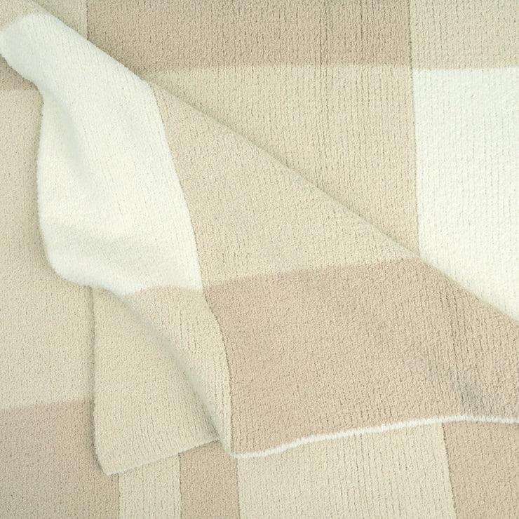 Kashwere Creme, Wheat and Linen Plaid Cloud Throw Blanket
