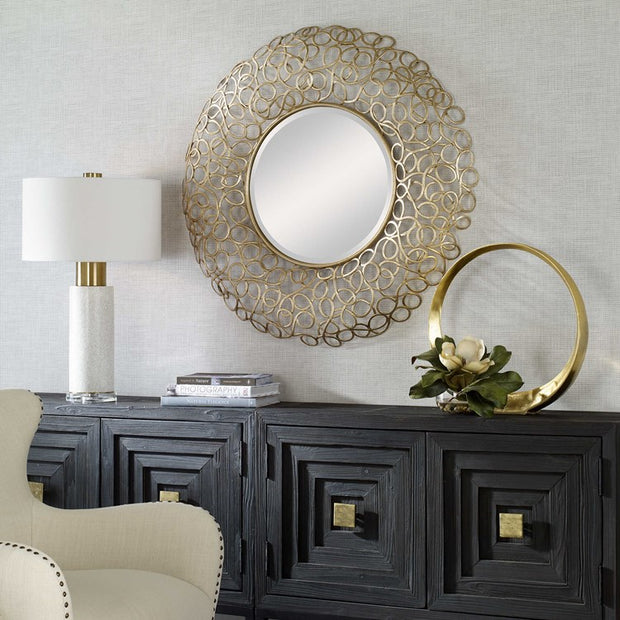 Uttermost Swirl Gold Leaf Iron Round Mirror