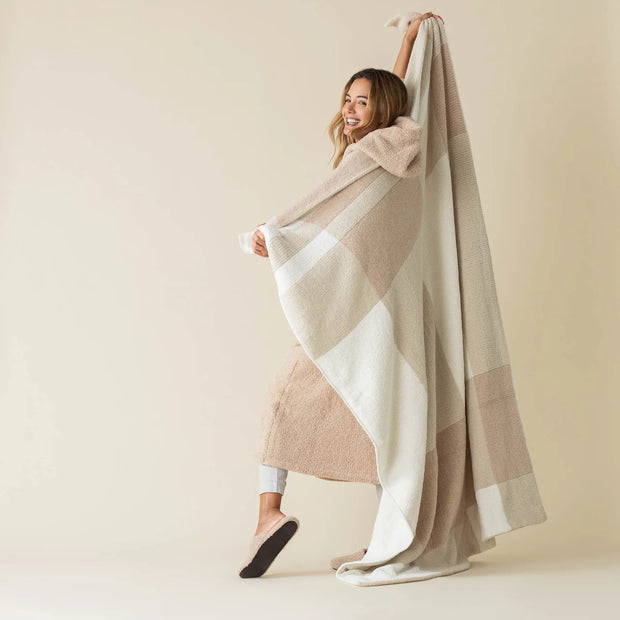 Kashwere Creme, Wheat and Linen Plaid Cloud Throw Blanket