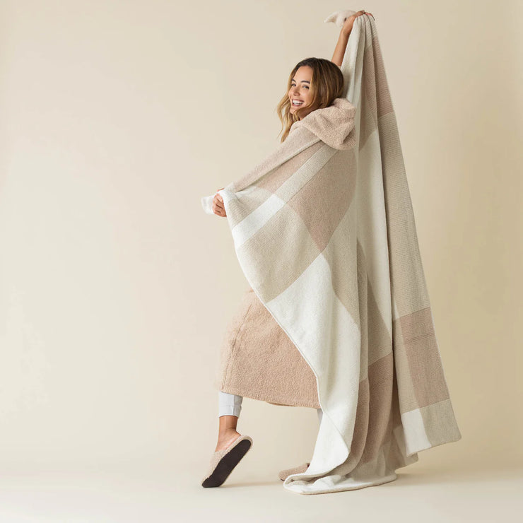 Kashwere Creme, Wheat and Linen Plaid Cloud Throw Blanket