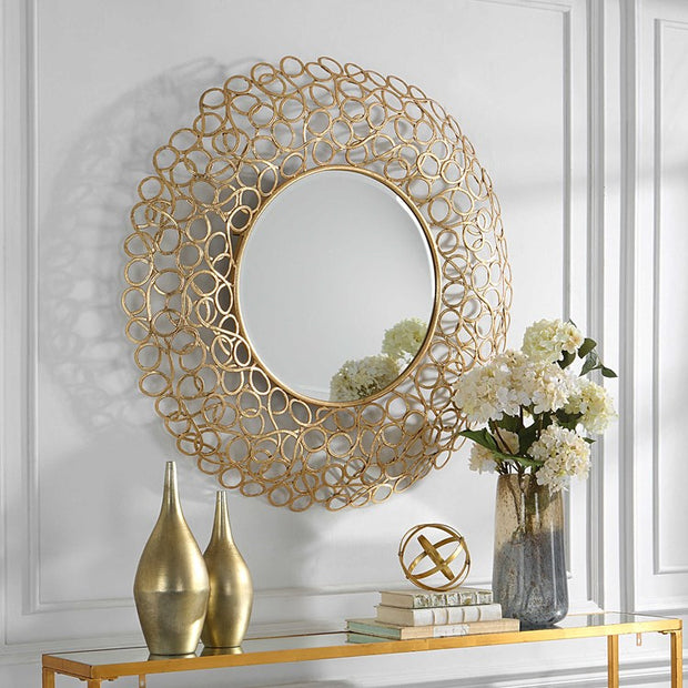 Uttermost Swirl Gold Leaf Iron Round Mirror