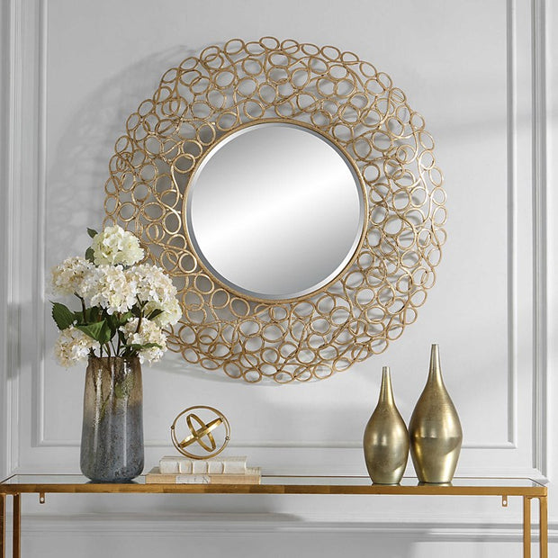 Uttermost Swirl Gold Leaf Iron Round Mirror