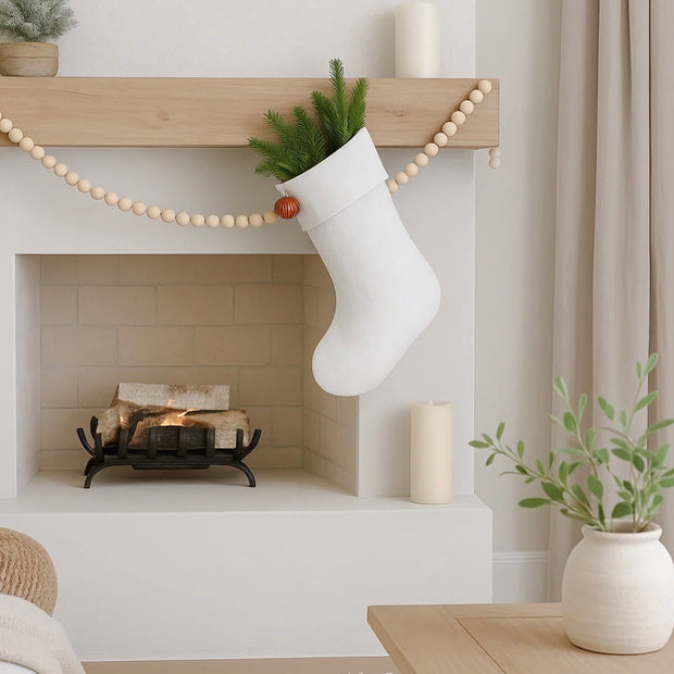 Anaya Home Linen Christmas Stocking  ~ Bright White