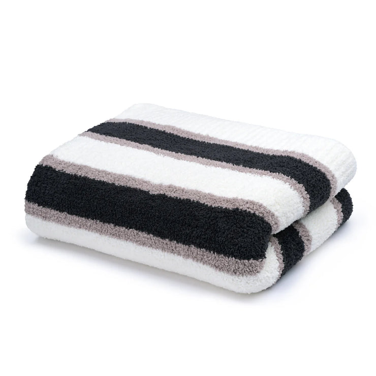 Kashwere Ultra Plush Midnight Grey, Bone and Mink Heritage Striped Throw Blanket
