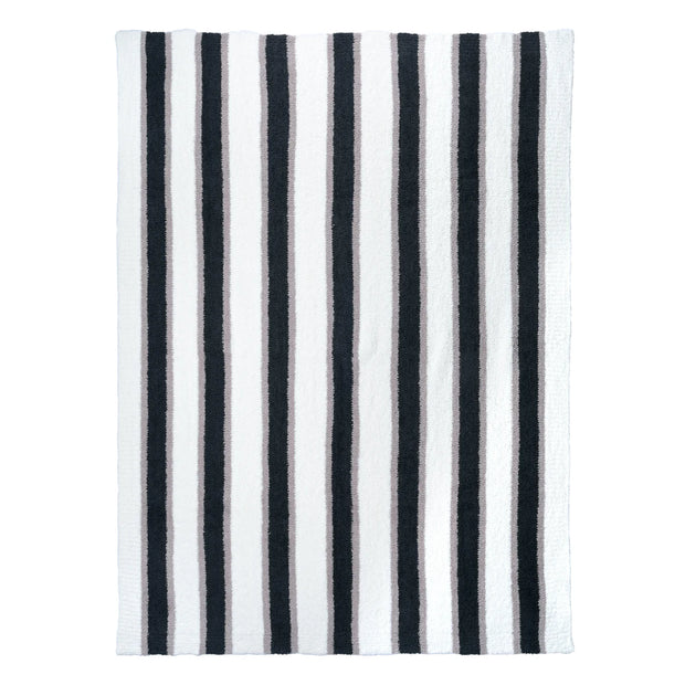 Kashwere Ultra Plush Midnight Grey, Bone and Mink Heritage Striped Throw Blanket