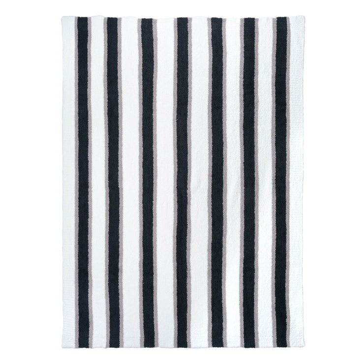 Kashwere Ultra Plush Midnight Grey, Bone and Mink Heritage Striped Throw Blanket
