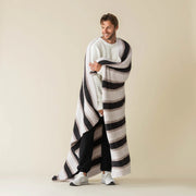 Kashwere Ultra Plush Midnight Grey, Bone and Mink Heritage Striped Throw Blanket