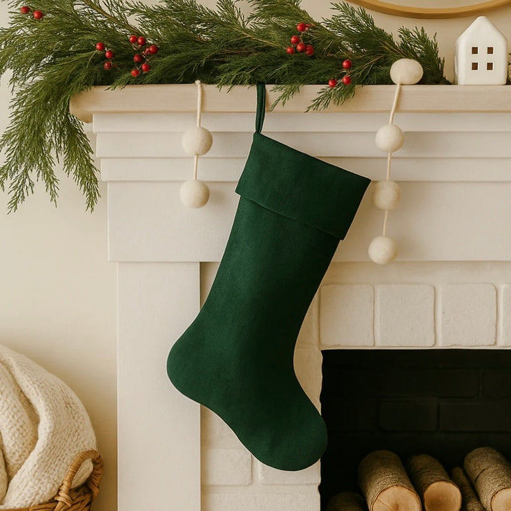 Anaya Home Linen Christmas Stocking  ~ Emerald Green