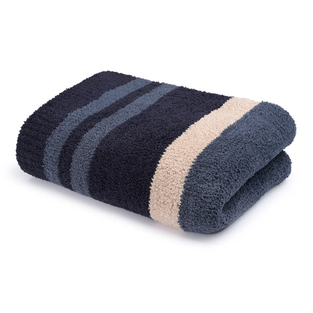 Kashwere Ultra Plush Dark Navy, Vintage Blue and Wheat Multi Striped Throw Blanket