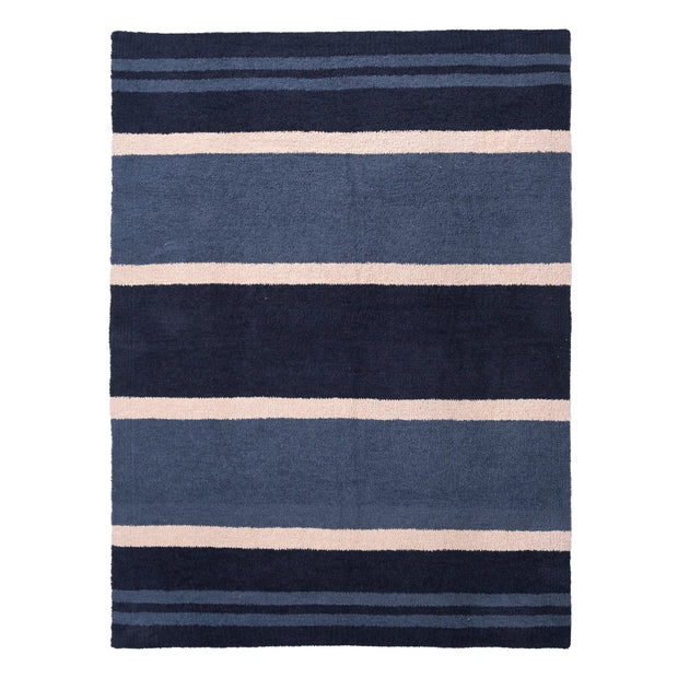 Kashwere Ultra Plush Dark Navy, Vintage Blue and Wheat Multi Striped Throw Blanket
