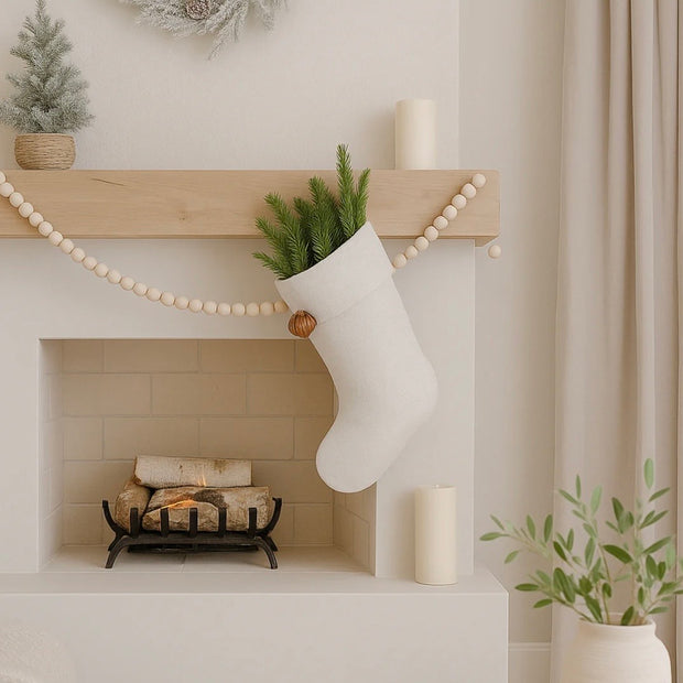 Anaya Home Linen Christmas Stocking  ~ Ivory