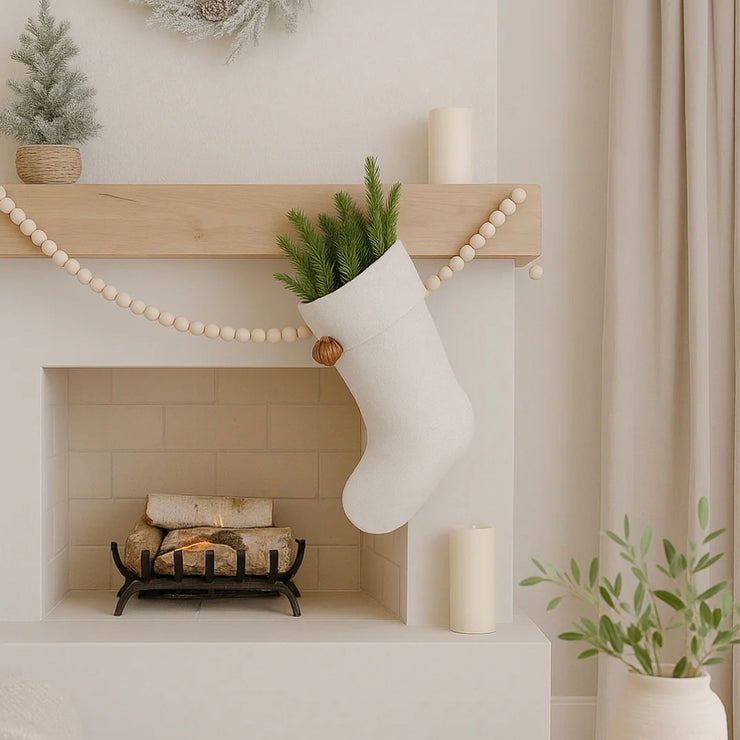 Anaya Home Linen Christmas Stocking  ~ Ivory