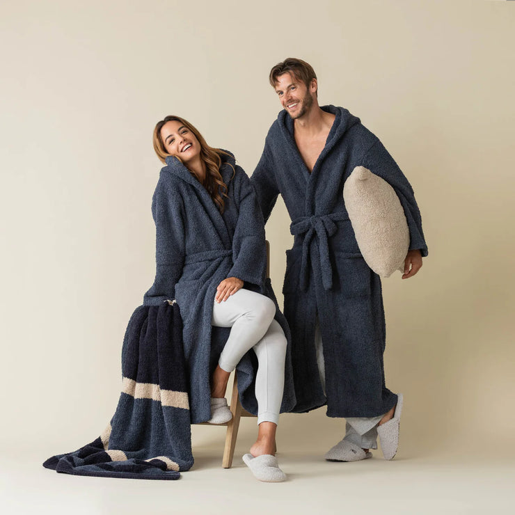 Kashwere Ultra Plush Dark Navy, Vintage Blue and Wheat Multi Striped Throw Blanket